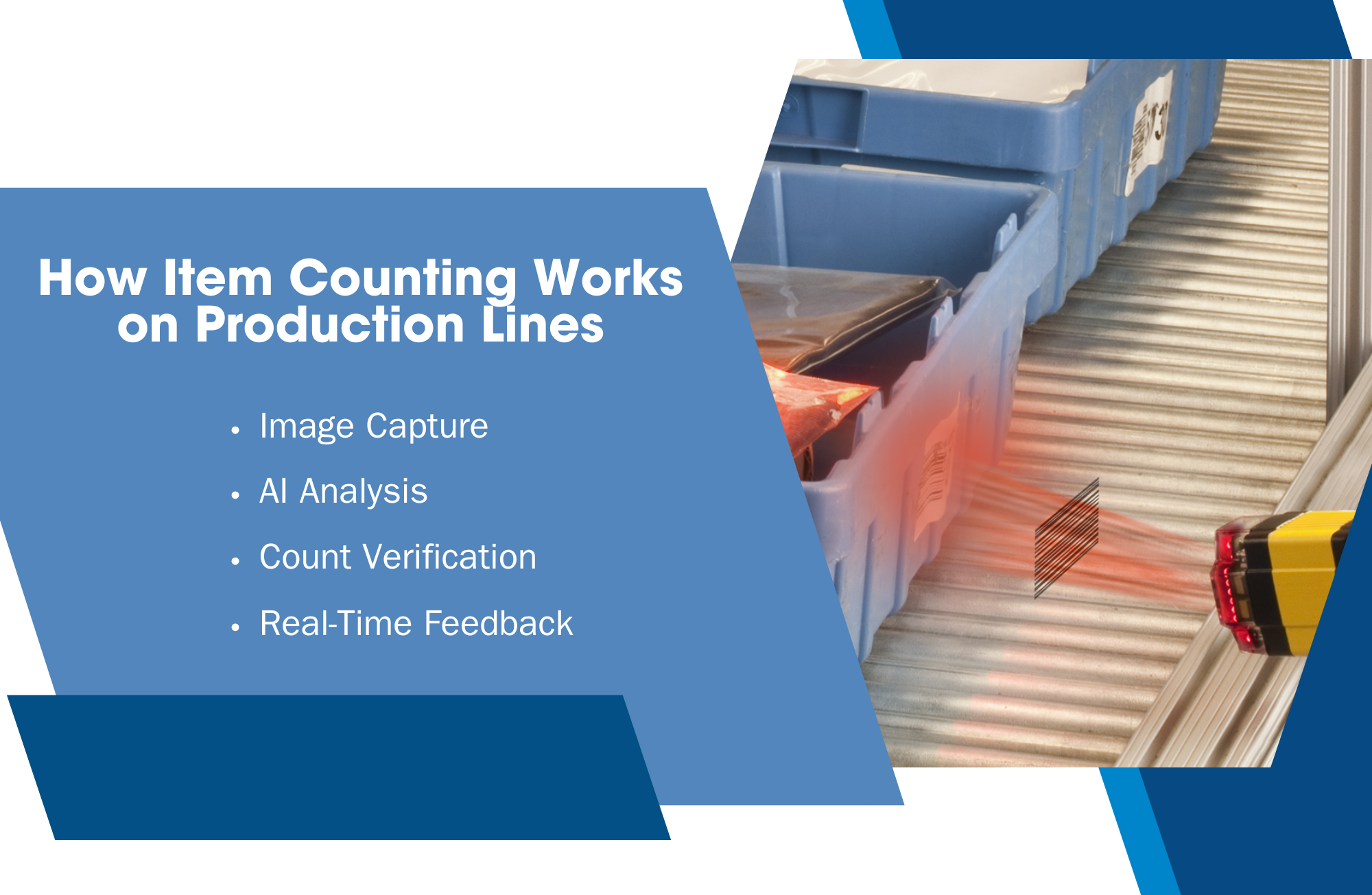 Production Line Scanning Process Item counting and bar code scanning in production line